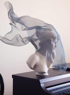 件蓝色金属面纱女孩白色雕人物雕像厅艺客术VNV摆高级家居软塑装