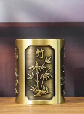 全笔铜筒黄铜中式古梅竹菊大号笔筒覆送礼礼品书桌铜笔mlzjbt兰筒