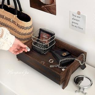 中式 木收纳盘家用长方形茶台茶具物置桌盘面实杂物化妆品收纳GBP
