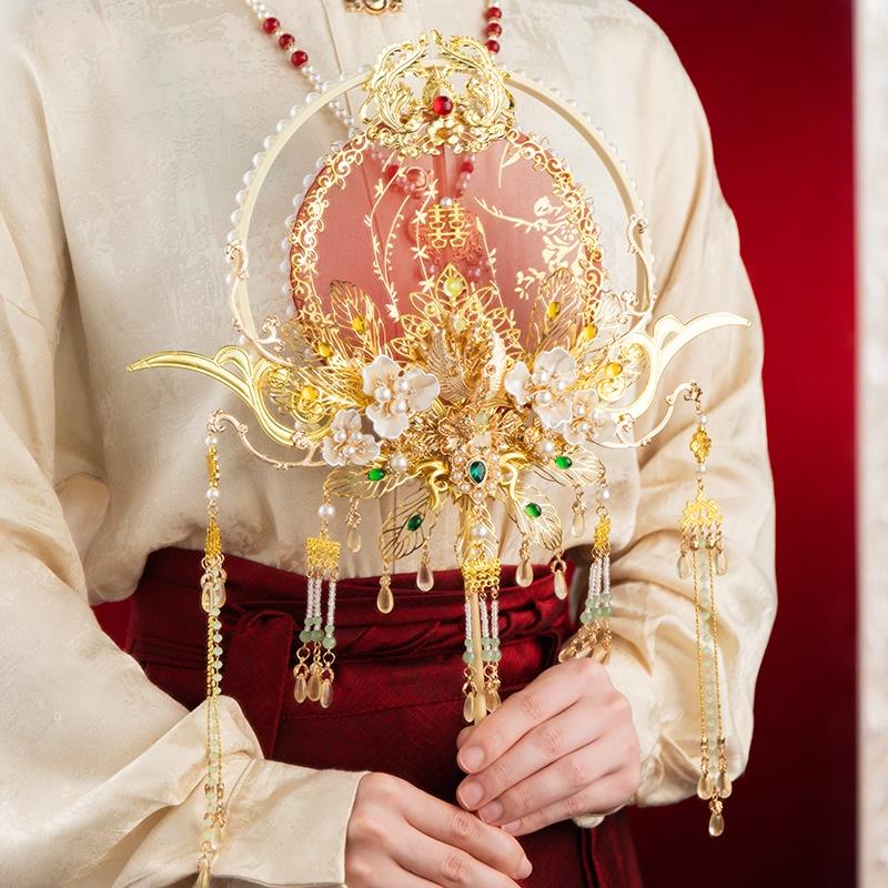 婚扇中式团扇婚礼手工diy材料包成品新婚礼物闺蜜喜扇秀禾国风