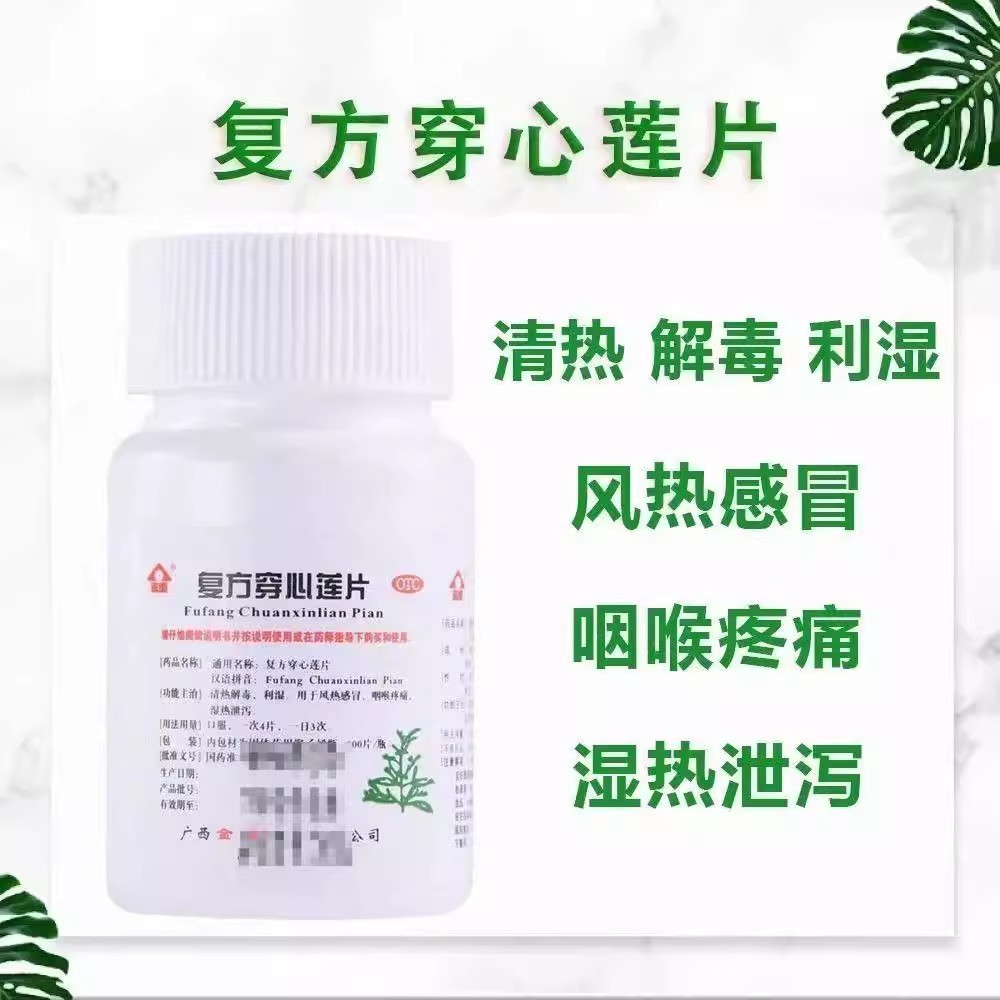 感冒喉咙痛咽炎 湿热泄泻拉肚子 解毒利湿 金页复方穿心莲片100片