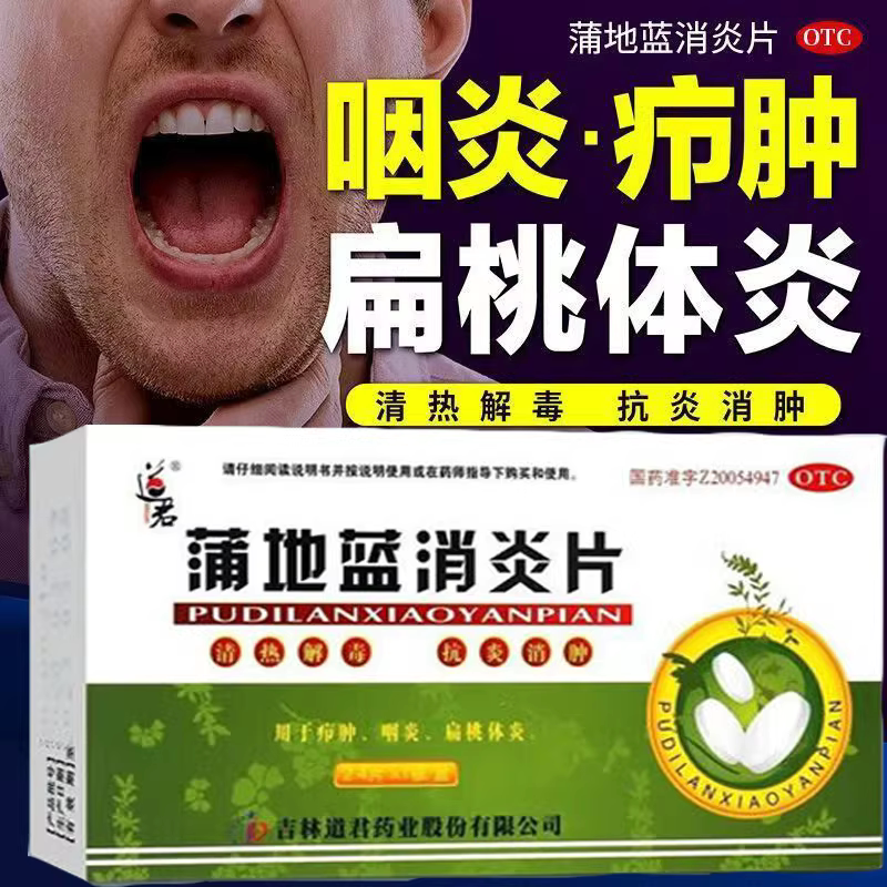 皮肤红肿 咽炎咽喉肿痛 扁桃腺炎抗炎消肿 道君蒲地蓝消炎片24片