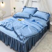 双面冰丝夏季 蕾丝花边可水洗真丝夏被四件套床裙纯色夏凉被空调被