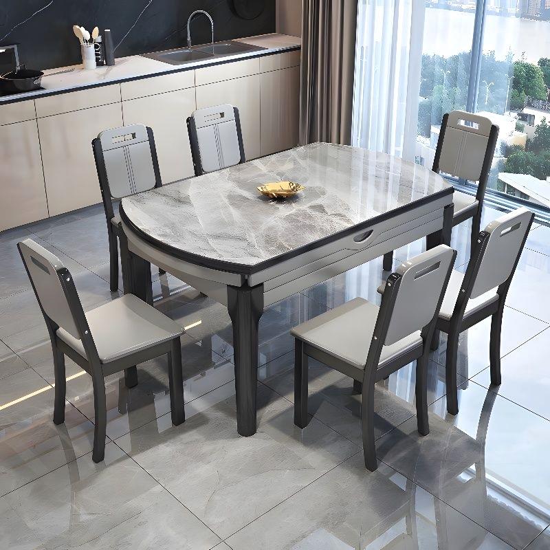 岩板餐桌椅组合现代简约家用小户型轻奢饭桌可变圆桌伸缩实木餐桌
