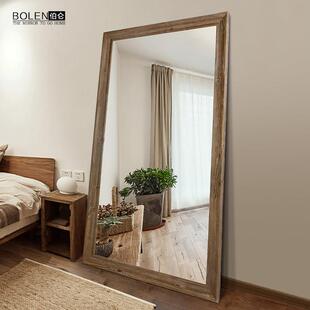 BOLEN 实木全身镜子全身镜子覆古做旧全身镜落地镜服装店更衣镜子