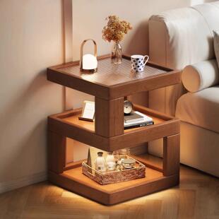 边几沙发边柜全实木客厅小茶几简约现代创意小桌子床头柜带灯一体