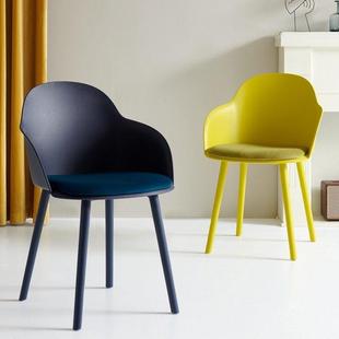 北欧餐椅家用带扶手塑料靠背椅子现代简约软包绒布坐垫网红化妆椅