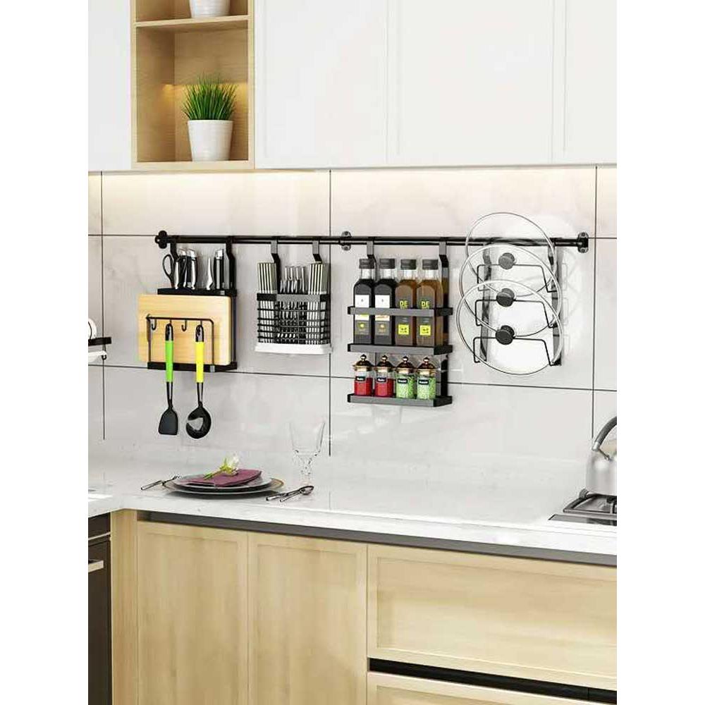 黑色不锈钢厨房折叠碗架排水架切菜板刀板储物箱架刀架菜板架集成