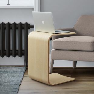 木目北欧C型边几 小户型U型边桌可搭配沙发的C形茶几 黑胡桃色与