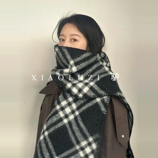 XIAOLUZI.驴 秋冬格纹100%羊毛围巾披肩男女同款180*30cm