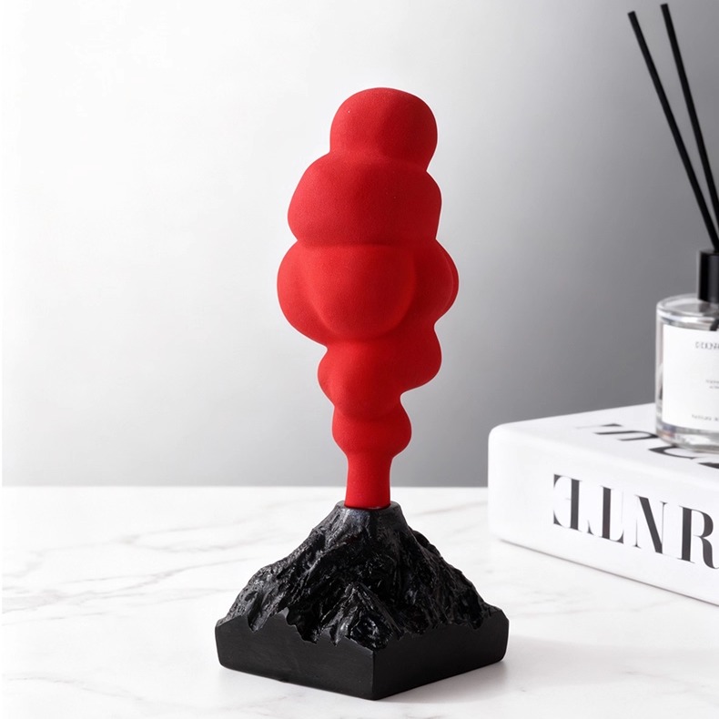 极简简约现代红色创意趣味火山喷发摆件客厅电视柜样板房装饰摆件