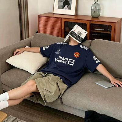 美式复古曼联重磅纯棉短袖球衣