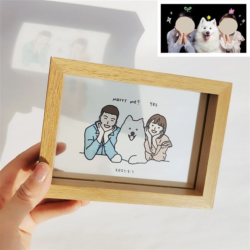 手绘定制透明相框闺蜜领证结婚周年纪念日情侣生日父亲节毕业礼物