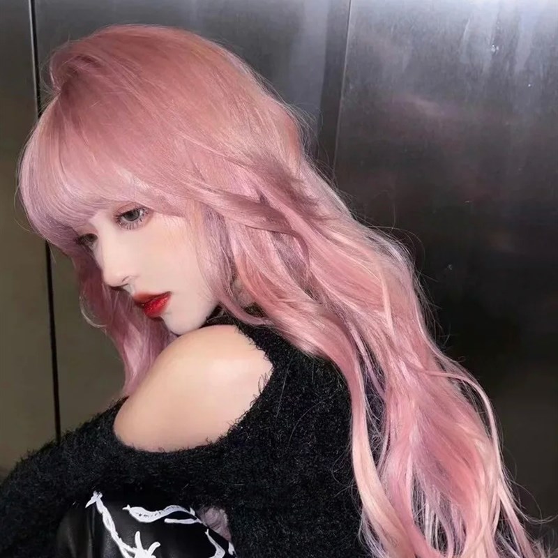 假发女长发长卷发全头套式lolita大波浪逼真韩式圆脸自然粉色卷发