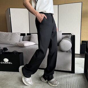 子上男装 小众高级感黑色宽松直筒显高显瘦垂感开叉拖地西裤男潮