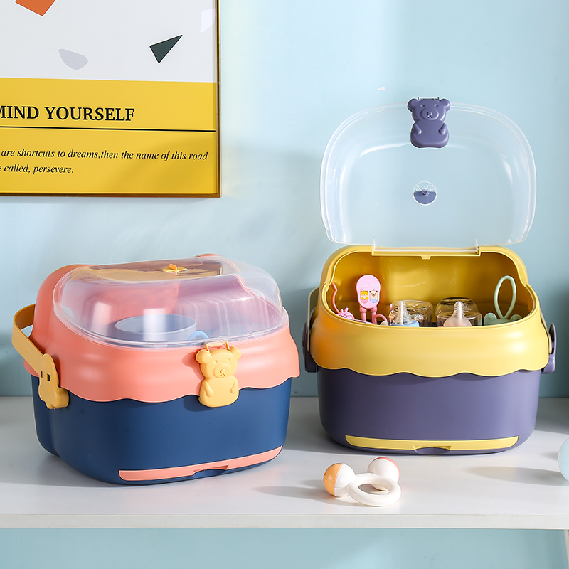 奶瓶收纳盒防尘沥水架子带盖碗筷辅食工具餐具奶瓶收纳箱婴儿专用