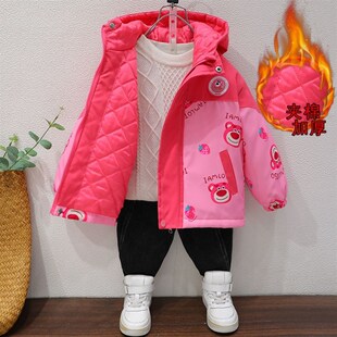 初春夹棉外套女童秋冬装2023新款中小女童二棉棉服女宝宝加棉加厚