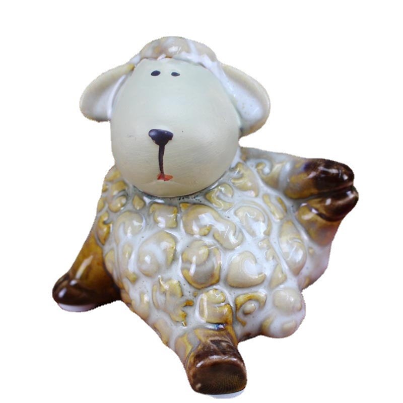 小绵羊陶瓷摆件欧式田园家居装饰品茶宠生肖羊客厅摆设送生日礼物