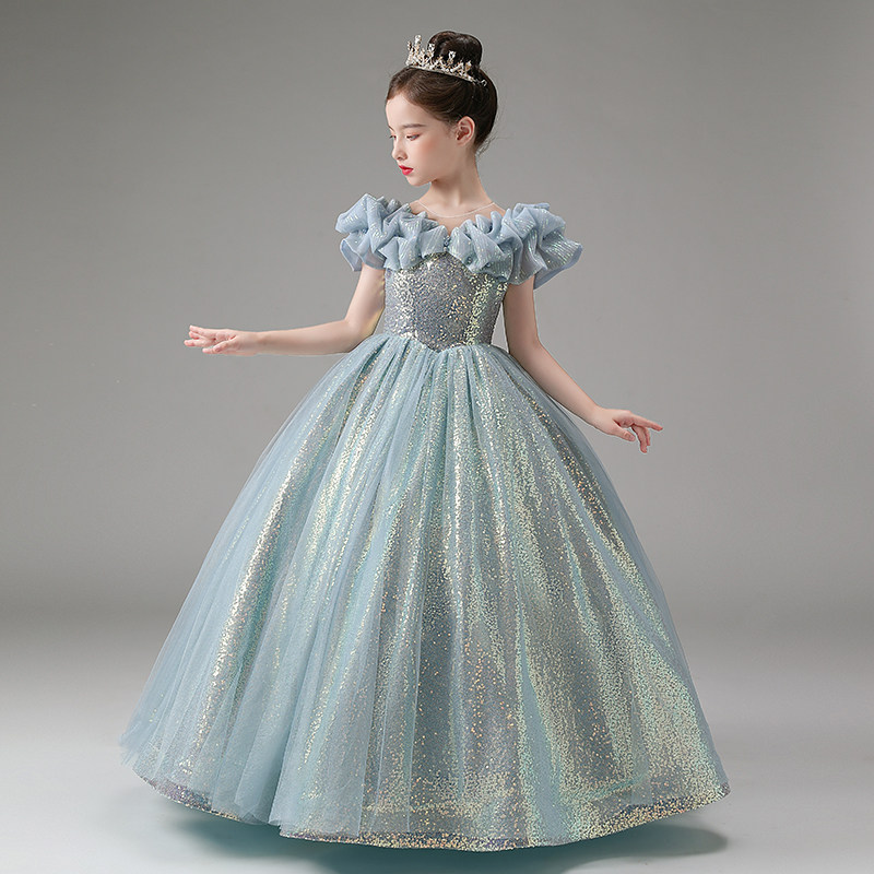 儿童公主裙高端一字肩女童晚礼服生日小女孩钢琴演出服主持人走秀