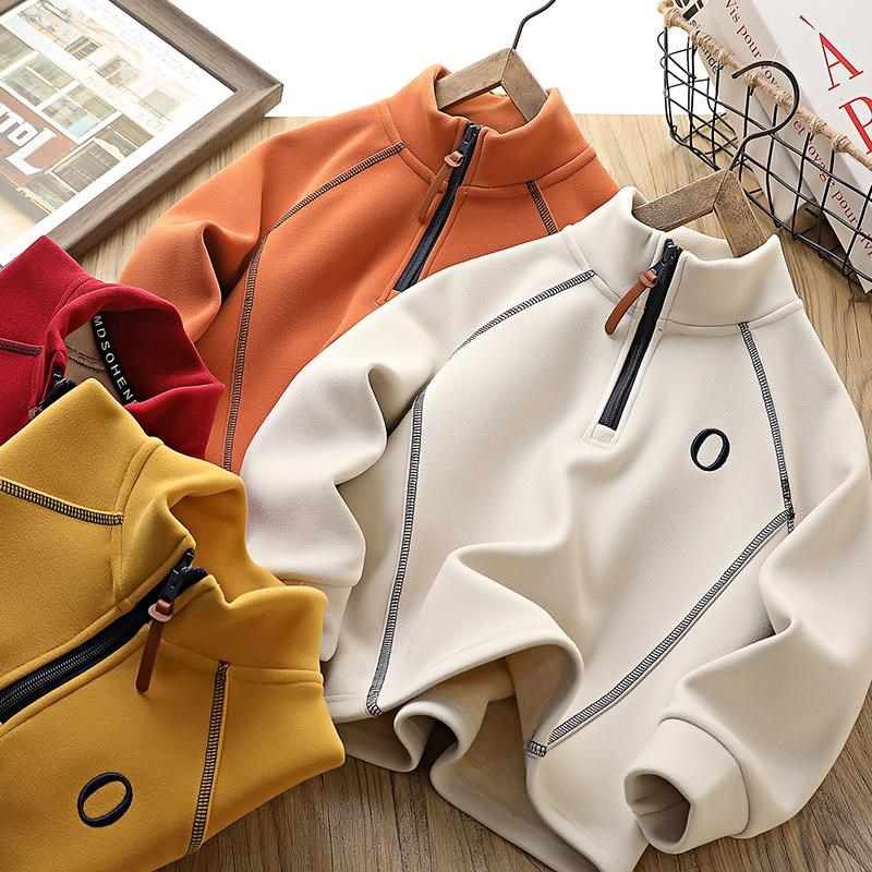 男童半高领加绒打底衫秋冬2024新款儿童立领加厚卫衣中大童长袖潮