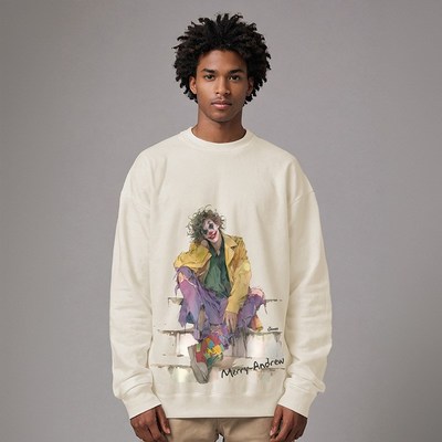 加肥加大码圆领美式做旧复古重磅胖子男装宽松卫衣纯棉秋冬季加绒