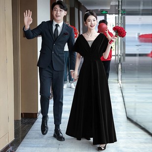 黑色晚礼服女生日宴会年会气质轻奢小众高端学生艺考演出裙高级感