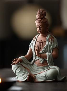 炼器新中式禅意观音菩萨佛像摆件家用玄关客厅家居陶瓷工艺品装饰
