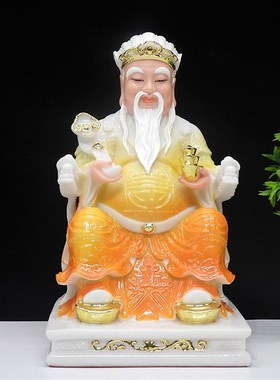 汉白玉石土地公土地婆神像摆件福德正君地主财神土地爷土地奶佛像