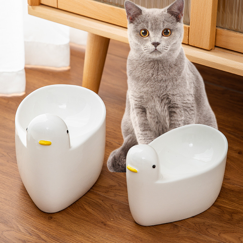 北欧柯尔鸭一体陶瓷宠物碗猫碗狗碗水碗高脚碗猫咪护颈不黑下巴
