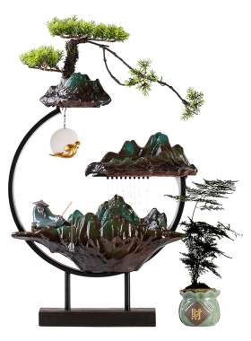 流水摆件循环水创意招财客厅生财绿植轻奢装饰办公室桌面开业礼品