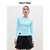 TINA 一字肩收腰瑜伽打底T恤女秋季 薄荷绿修身 KELLY 显瘦内搭长袖