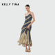 KELLY TINA春夏条纹轻奢长裙小众高级感手工钉珠撞色吊带连衣裙女