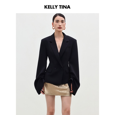 KELLY TINA修身收腰高级感西装外套显瘦休闲黑色小西服女2025新款
