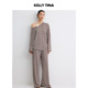 大u领斜肩条纹长袖 KELLY TINA T恤女宽松慵懒风设计感上衣