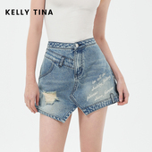 显瘦薄款 KELLY TINA不规则设计感牛仔短裙子2025新款 水洗半身裙女