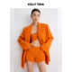 短裤 KELLY 女橙色自然腰性感宽松西装 落日熔金.醋酸短裤 子 TINA