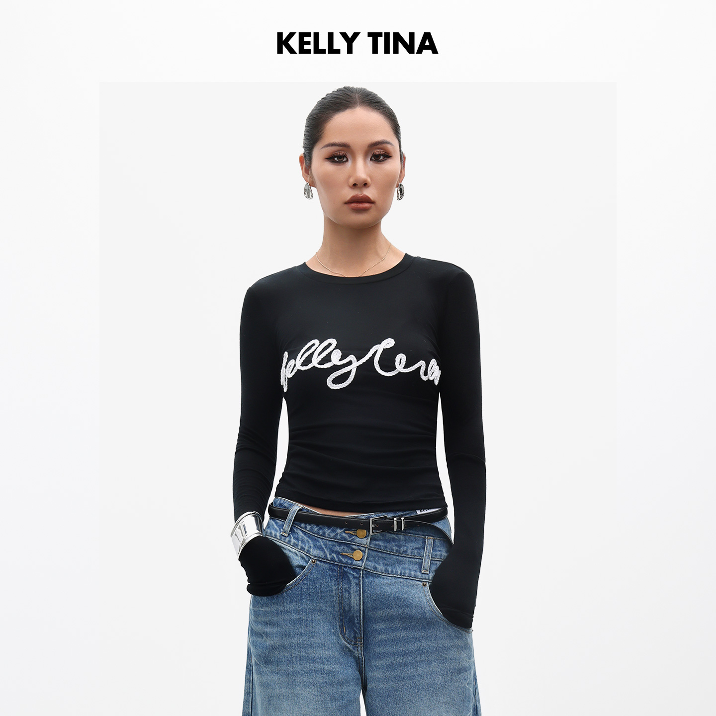 明星同款墨色星芒针织打底衫