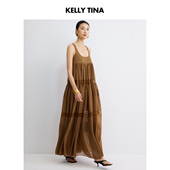 KELLY 裙极简风压褶吊带裙女高级感蛋糕裙长款 TINA 工字背心连衣