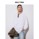 KELLY TINA极简男友风白色长袖 T恤女宽松圆领松弛茧型简约上衣