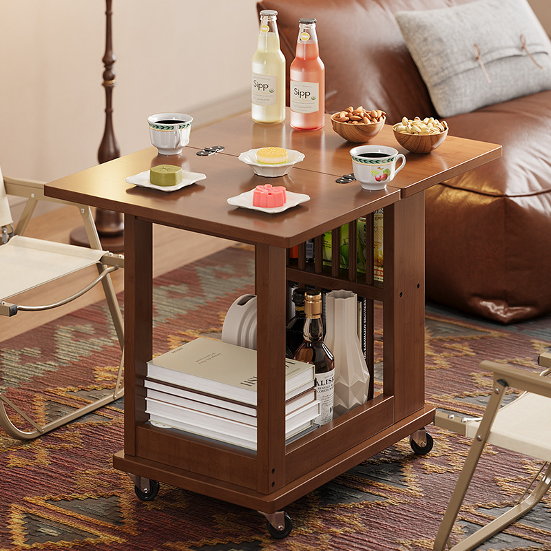 移动带轮沙发边几小户型可折叠多功能客厅阳台两用茶几旋转小餐桌