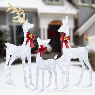 跨境圣诞节白色驯鹿壁橱窗台节庆氛围圣诞节麋鹿装饰室内室外摆件