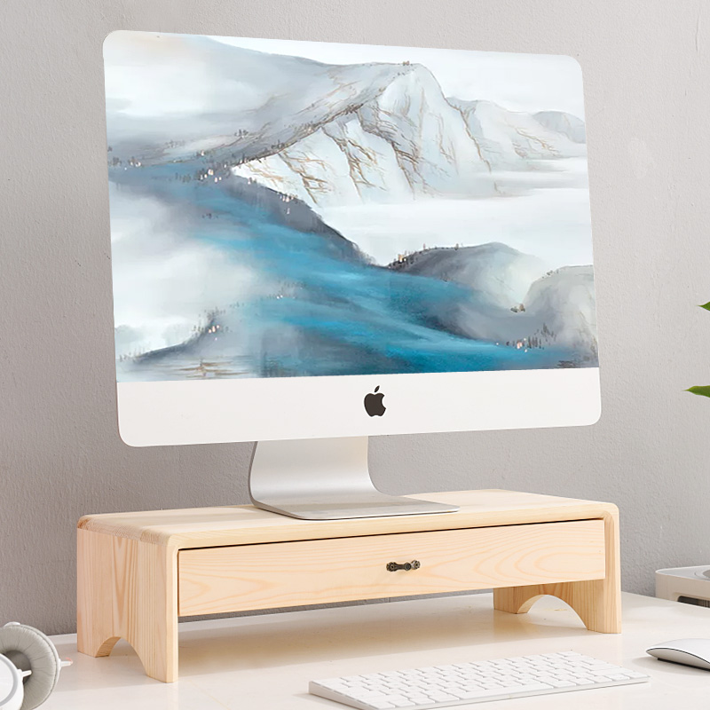 实木桌面台式电脑显示器增高架底座置物架护颈键盘收纳架支架办公