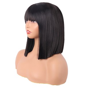 潼漫 cos假发女短直发齐刘海一刀切高温丝纯黑色自然黑色头套假发