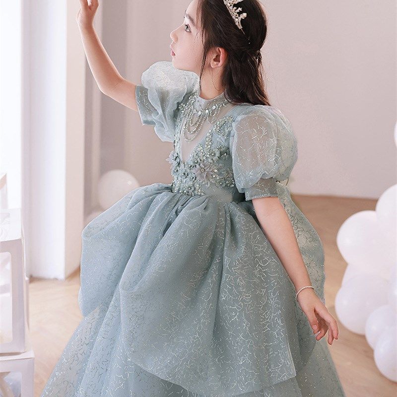 气质高端闪亮礼服儿童公主裙女童连衣裙网纱长裙钢琴主持人演出服