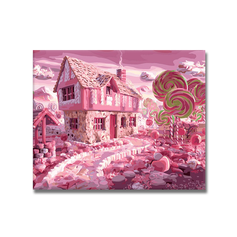 diy数字油画icision油彩装饰画卡通动漫手工绘填充上色填色糖果屋