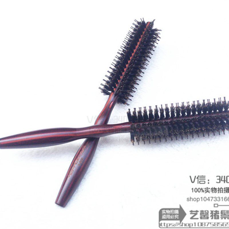 理发店猪鬃毛特小号圆滚梳超小细木梳子吹卷发男发短发造型圆筒梳