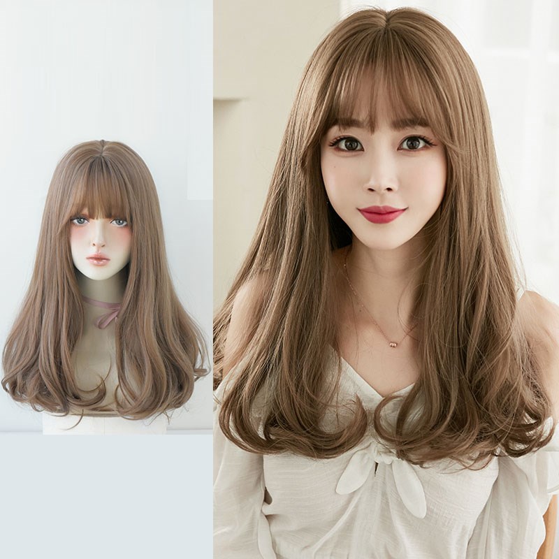 黑色假发女空气刘海中长卷发假发套网红修脸梨花头齐刘海假发全头