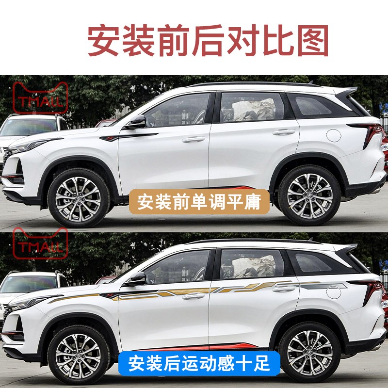 适用于20-22长安CS75plus车身拉花 专用腰线贴纸 车身彩条个性贴
