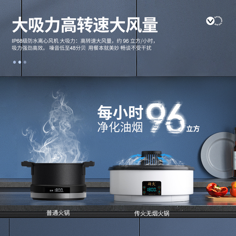 新品传火鸳鸯电热火锅家用自吸净化无烟锅多功能料理锅大功率涮烤