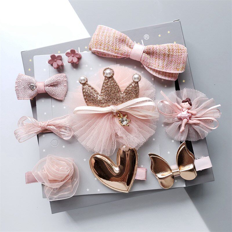 小女孩发饰发卡儿童公主可爱发夹头饰发圈礼盒套装皇冠宝宝蝴蝶结